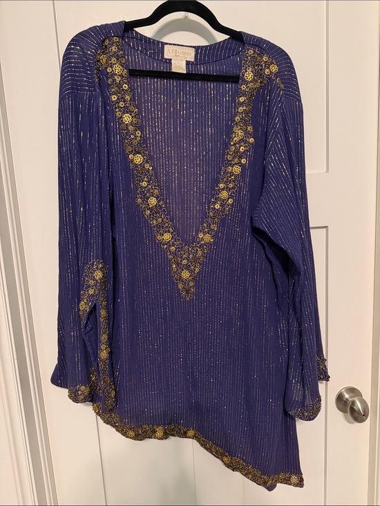 A. B. Lambdin Tops - A. B. Lambdin Vintage Women's Beaded Embellished V-Neck Tunic in Royal Blue